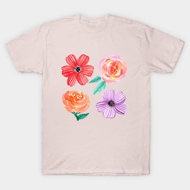 Bold Blooms - Four Flowers T-Shirt by tangerinetane